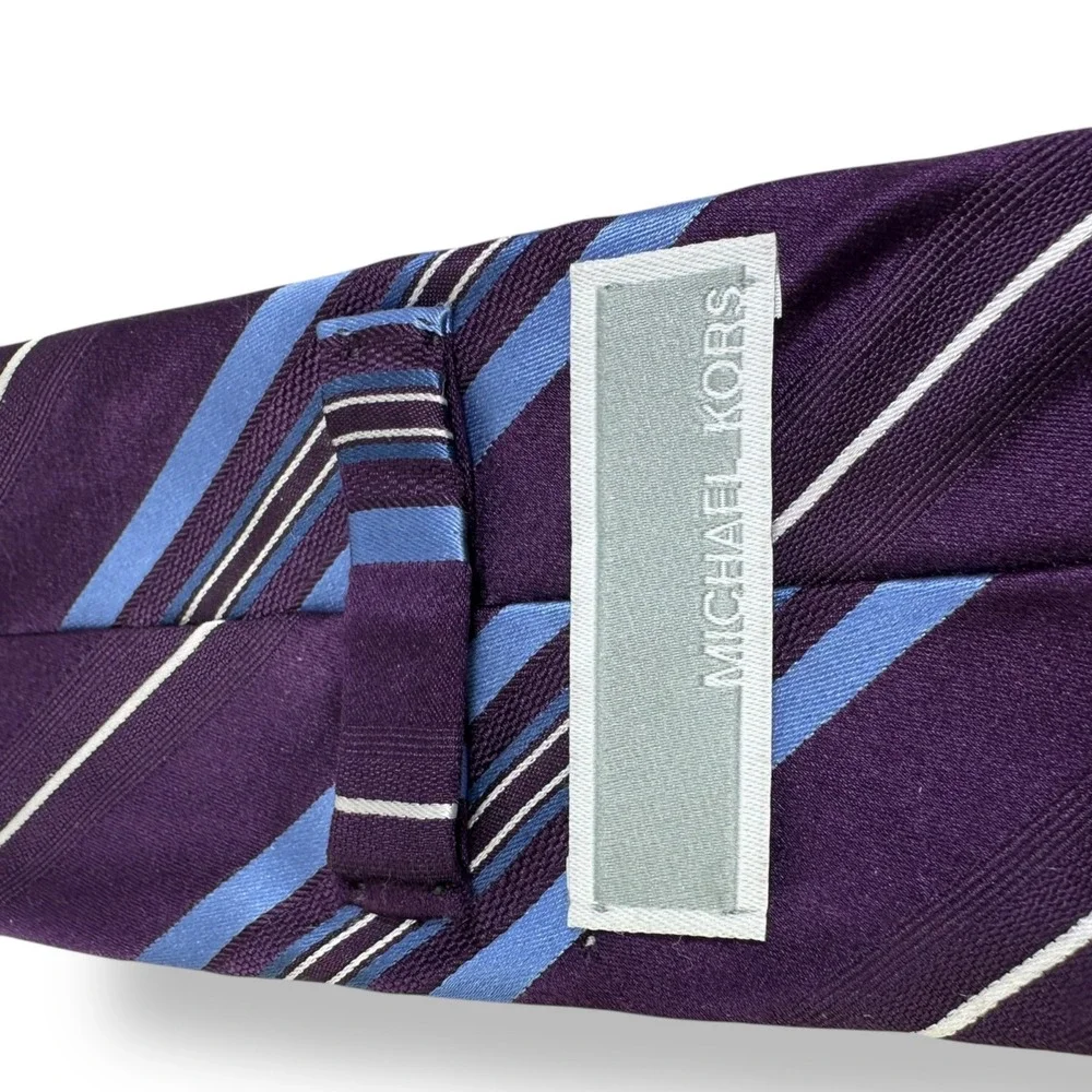 MICHAEL KORS Purple‎ Blue White Diagonal Striped 100% Silk 60